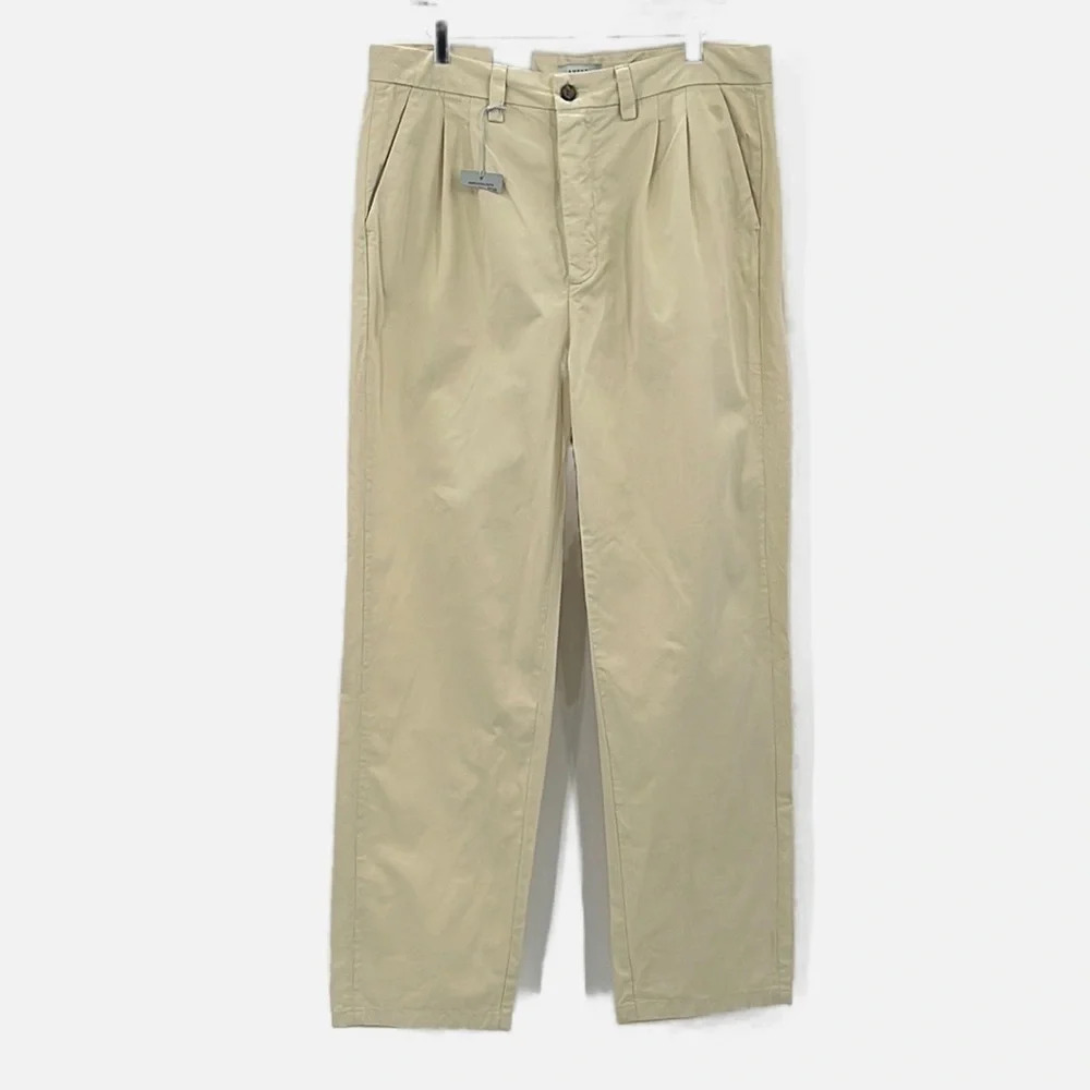 Amendi Gunnar in Light Beige Organic Cotton Pleat Front Button Fly Pants - Sz 34
